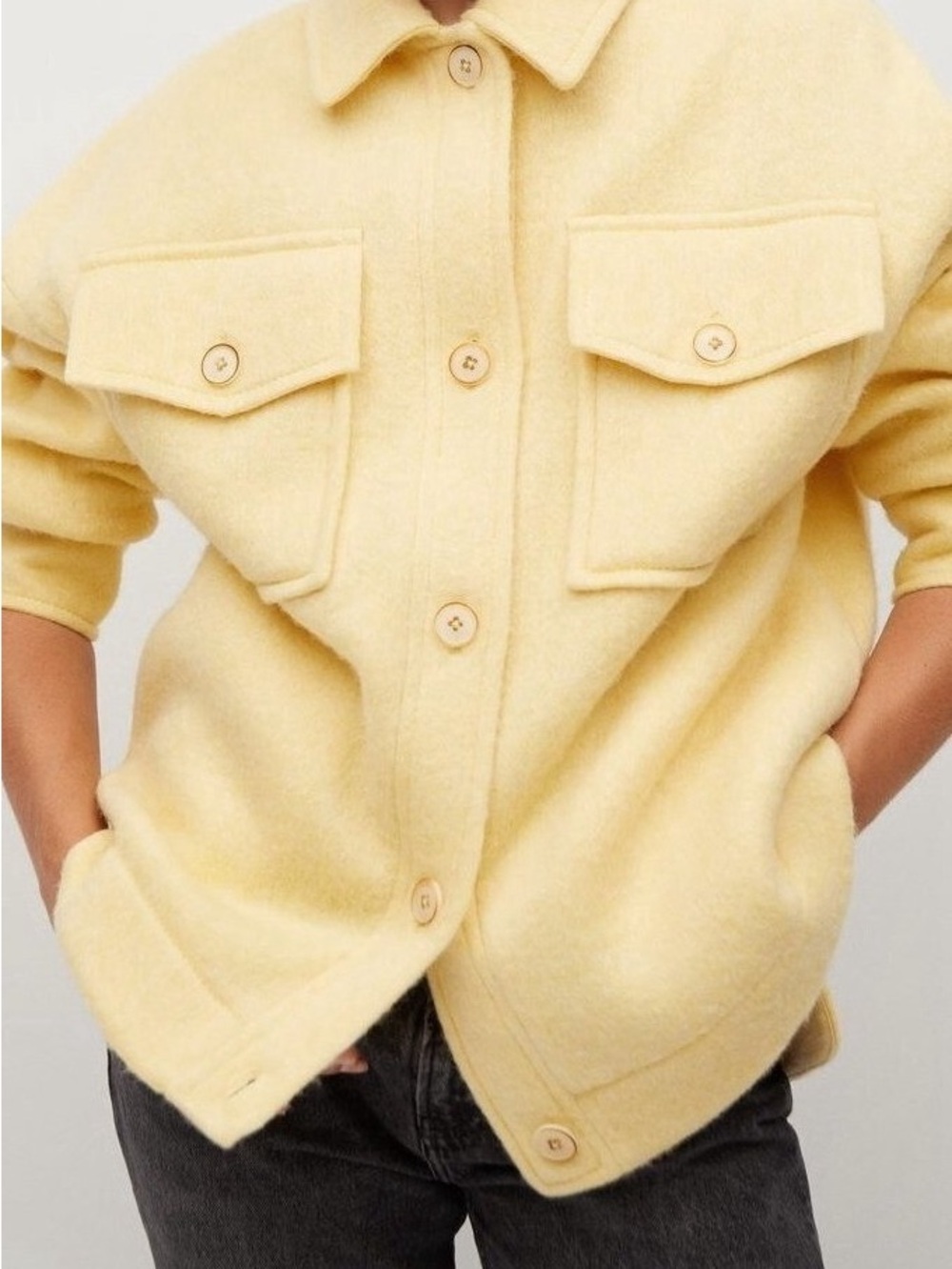 Mango Oversized Utility Jacket Butter Yellow Wool-Look Size Small Fall Chic - Picture 2 of 12